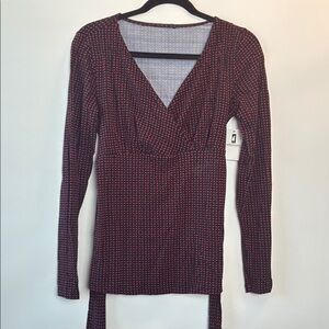 Maternity Chic V-Neck Front Tie Long Sleeve Patterned Blouse